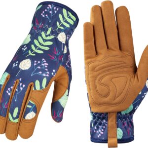 Bamllum Leather Gardening Gloves for Women – Working Gloves for Weeding, Digging, Planting, Raking and Pruning